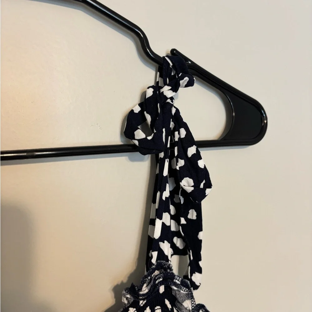 Navy blue and white smock dress with adjustable straps - Picture 7 of 11